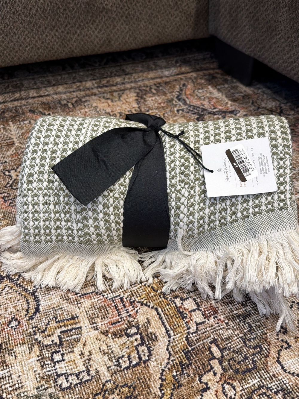 Hearth and hand with magnolia Woven Fringe Throw Blanket in Sage Green and Cream